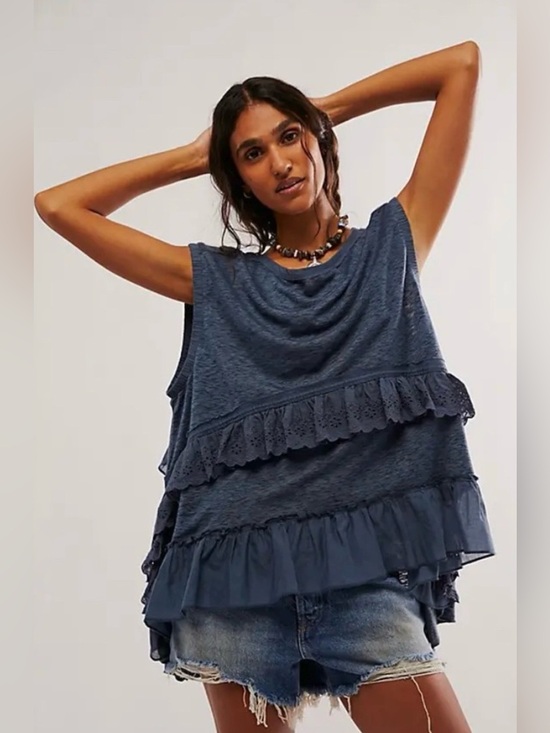 Free People Tops - NEW Free People S Claire Tee in Dark Navy Blue Oversized Tunic $128 retail